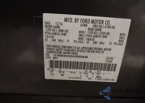 2017 Ford Explorer Xlt from USA, damaged, VIN 1FM5K8D82HGB69448